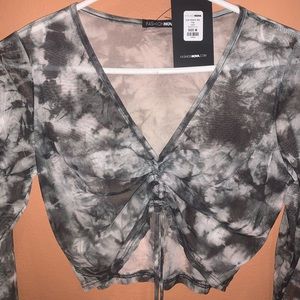 Mesh Long Sleeve Cropped Top